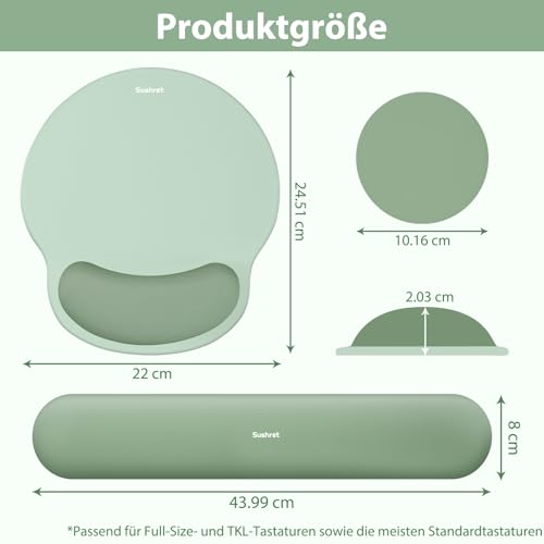 Sushret Mauspad & Tastatur Handballenauflage, 3-in-1 Ergonomisches Gel Memory Foam Handballenauflage mit Handgelenkstütze, Gaming Mauspad Armauflage für Computer Büro Schreibtisch Zubehör, Grün