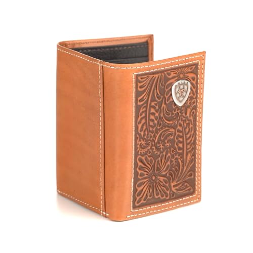 ARIAT Trifold Floral Embossed Logo Wallet, Nutmeg4