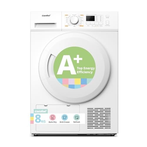 COMFEE’ Freestanding Heat Pump Tumble Dryer,8kg Front Load, A+ Class, 16 Programmes, Auto-Dry,Anti-Crease,Refresh,White,CFG09EH80/W-UK