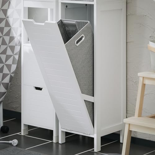 Slim Tall Bathroom Cabinet with Removable Hamper - White BZR123-W