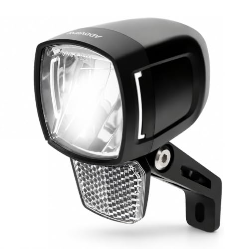 ADDVIEW Latarnia rowerowa LED, 170 Lux Hammer E170, oświetlenie rowerowe LED, z certyfikatem StVZO i ECE obudowa aluminiowa/ABS, wodoszczelność IP65, DC 8-48 V, światło boczne, do rowerów