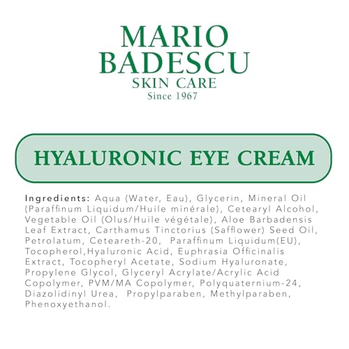 Image of Mario Badescu Eye Cream for Dark Circles and Puffiness - Hyaluronic, Caffeine or Glycolic - Hydrating, Firming and Anti Aging Overnight Under Eye Care Treatment for Fine Lines and Wrinkles