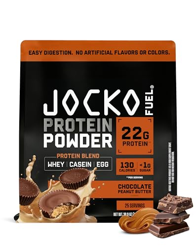 Jocko Fuel Whey Protein Powder, Chocolate Peanut Butter, 22g Protein, Digestive Enzymes + Probiotic Blend, No Sugar Added, with Essential Amino Acids + Electrolyte Minerals, 25 Servings