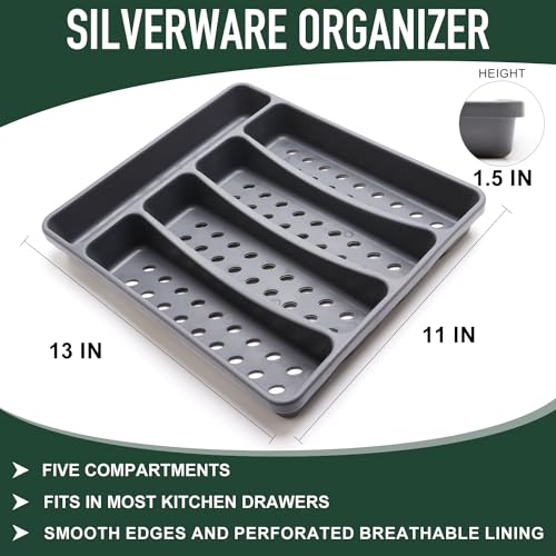 Image of 21-Piece Modern Black Silverware Set with Organizer Tray Stainless Steel Eating Utensil Sets Kitchen Knives Forks and Spoons Cutlery Set Heavy Duty Tableware Flatware Sets for 4, Dishwasher Safe