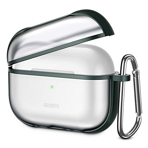 Bounce Protective Carrying Case for AirPods Pro Case 2019, Translucent PC Cover with Hybrid TPU Frame and Keychain [Won't Affect Wireless Charging],[Fingerprint Resistant Matte Surface], Green Frame