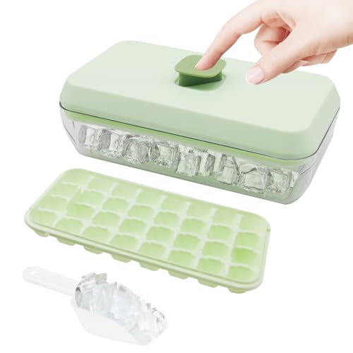 Ice Cube Trays with Container, Ice Cube Tray for Freezer with Lid and Container and Scoop, DIY Ice Cube Tray, Push Ice Tray, for Beer, Cocktails, Juices, Drinks, Coffee