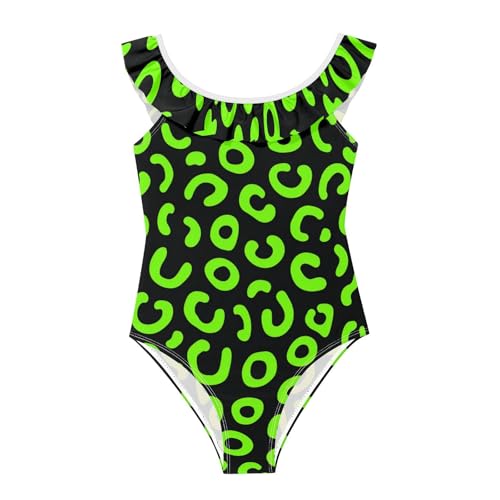 Maillot de bain pour fille motif léopard vert fluo et noir disponible pour enfant de 3 à 6 ans