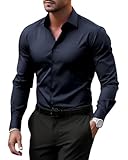 Landtown Men's Muscle Fit Casual Athletic Shirts Slim Fit Long Sleeve Button Down Solid for Gym to Office, Navy