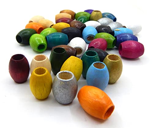 Perlin Wooden Beads Pack of 50, 16 x 12 mm, Oval, Large Hole, Natural Brown and Mixed Colors, Craft and Jewellery Beads - Image 4