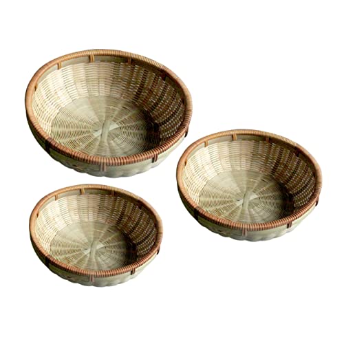 GRIRIW 3pcs Basket Round Bread Basket Towel Storage Basket Woven Fruit Basket Bowl Woven Chips Basket Rice Washing Basket Household Basket Food Organizer Tray Burger Basket Green