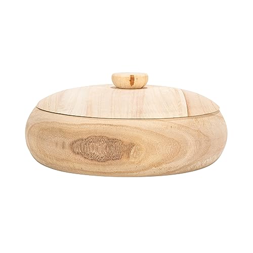 Creative Co-Op Decorative Natural Paulownia Wood Container With Lid Contenitore In Legno, 11.5 Inch Round - 7