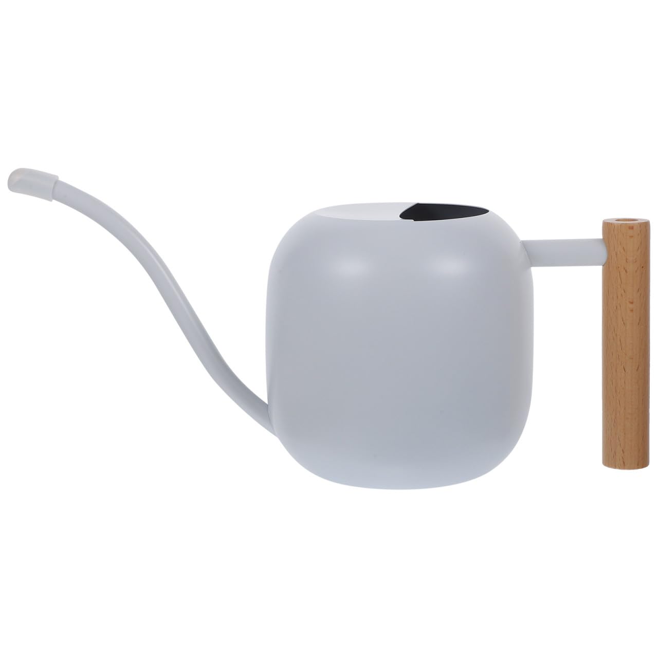 Abaodam Arrosoir à Long Bec Arrosoir D'intérieur en Acier Inoxydable et Bois 1,2 L Blanc pour Fleurs et Succulentes, Bureau et Extérieur, Poignée Ergonomique, Facile à Remplir,