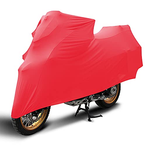 Slanguage Indoor Motorcycle Cover Velvet Stretch Elastic Covers for Motorbikes, 116 x 43 x 55 inches Red