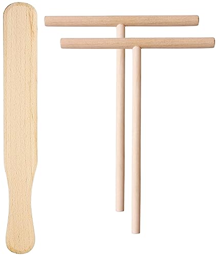 teemando® Juego de 3 espátulas para crepes y distribuidores de madera de haya de 30 cm para tortitas, panqueques, jamón, 2 distribuidores de crepes, 1 espátula
