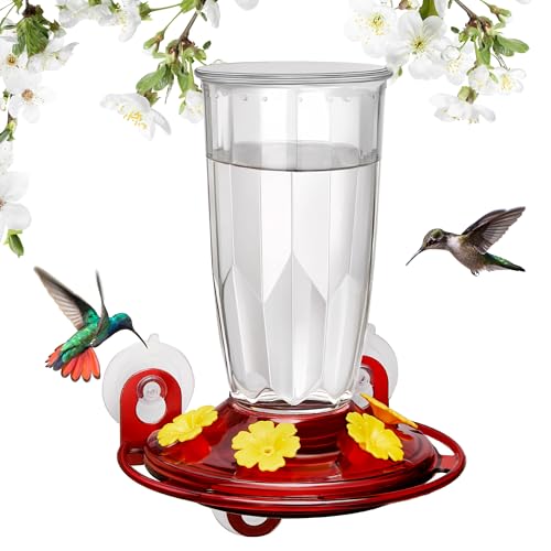 Kingsyard Window Hummingbird Feeder for Outside, 14 Oz Hummer Bird Nectar Feeder with 4 Feeding Ports & Circle Perch, Easy to Clean and Refill, Hummingbird Gifts (Transparent)