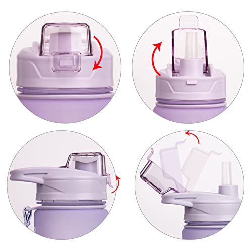 DEARRAY 1 liter / 1l Sport Waterfles met Rietje 1000 ml BPA vrij Motiverende Drinkfles met Tijd Marker voor Fitness, Fietsen, Kamperen, School (Roze / Violet) - Image 3