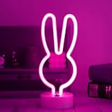 Easter Decorations Rabbit Lights Neon Signs, Creative Bunny Neon Lights with Base Battery/USB Operat