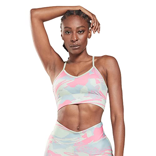 Image of Reebok Women's Satin 91% PES /9% El-Interlock-Hydrophilic Finish /Print-Digital Sublimation-Disperse Classic Workout Sports Bra