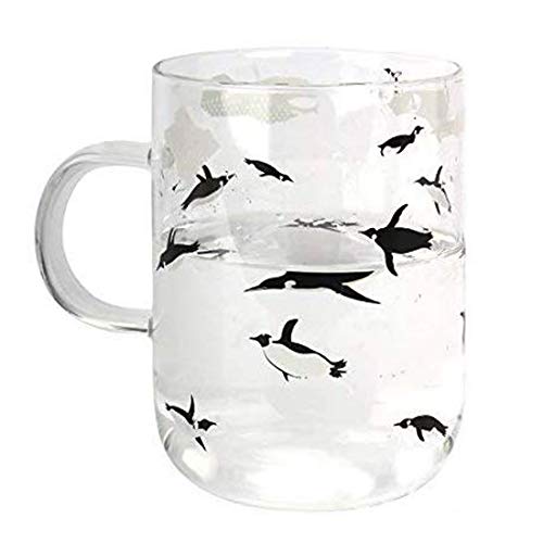 Fecihor Penguin Glass Cup with Handle Drink Juice Beer Tea Coffee Mug Tea Cup Kitchen Home Transparent Cute Creative 500ml/17.5oz - Set of 1