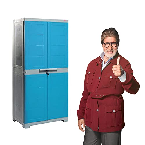 Image of Cello Novelty Plastic Big 2 Door Cupboard - Blue and Grey Novelty Compact Plastic 2 Door Cupboard with Shelf(Orange and Brown)