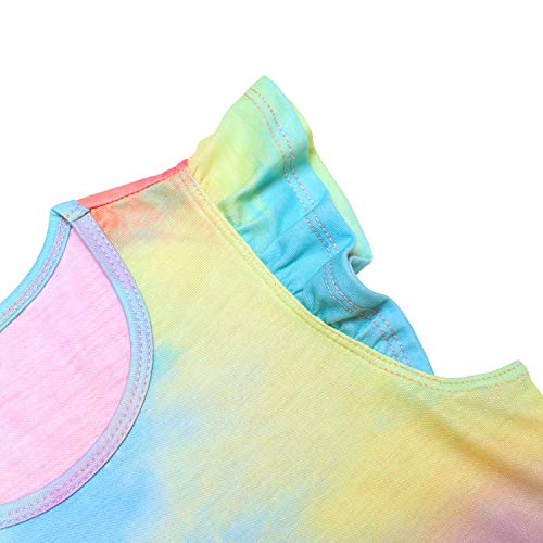 Image of JESKIDS Girls Short Sleeve Shirts Ruffle Tie Front Unicorn /Tie Dye Print Summer Tee Tank Tops 3-11 Years