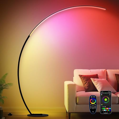 RGB Dimmable Floor Lamp with 1800lm Brightness, Modern Arc Design,