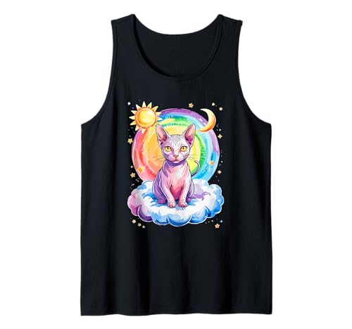 Rainbow Clouds Sphynx Cat Canadian Hairless Cat Camiseta sin Mangas