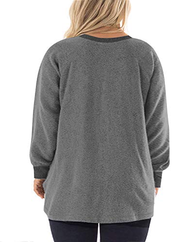 Dolnine Plus Size Tops For Women Winter V Neck Sweatshirts Pullovers Shirt Dark Grey-14W #TOP2