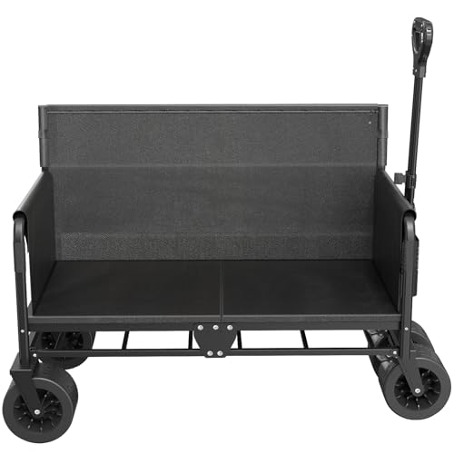Healfith Carro plegable de 100 l, carrito de jardín, carrito de transporte, carrito de playa, ruedas todoterreno con asa ajustable para compras, camping, jardín, playa (negro) (200 L)