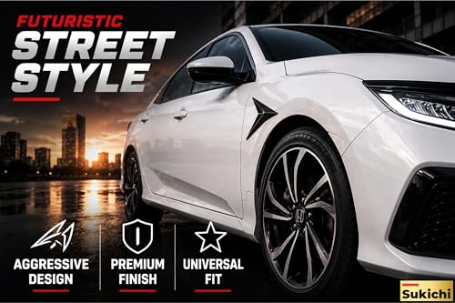 Image of SUKICHI Car Exterior Accessories Decorative Sport Styling Trim for Cars | Universal Self Adhesive ABS Exterior Enhancement | Premium Automotive Styling Panel | Black | Pack of 2 (Car Side Vent Arrow)