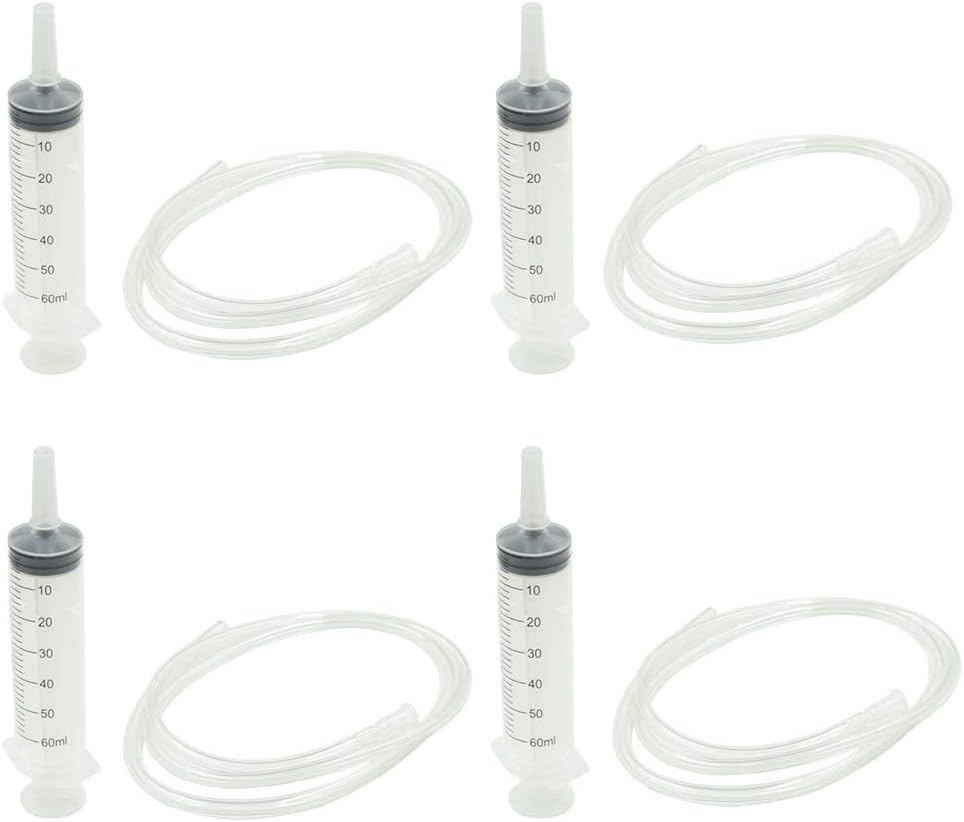 Bisbai 4 Pcs 60ml Lab Sample Injection Syringes with 39.4 Inch Tube, Plastic Garden Syringe for Scientific Labs, Watering, Refilling