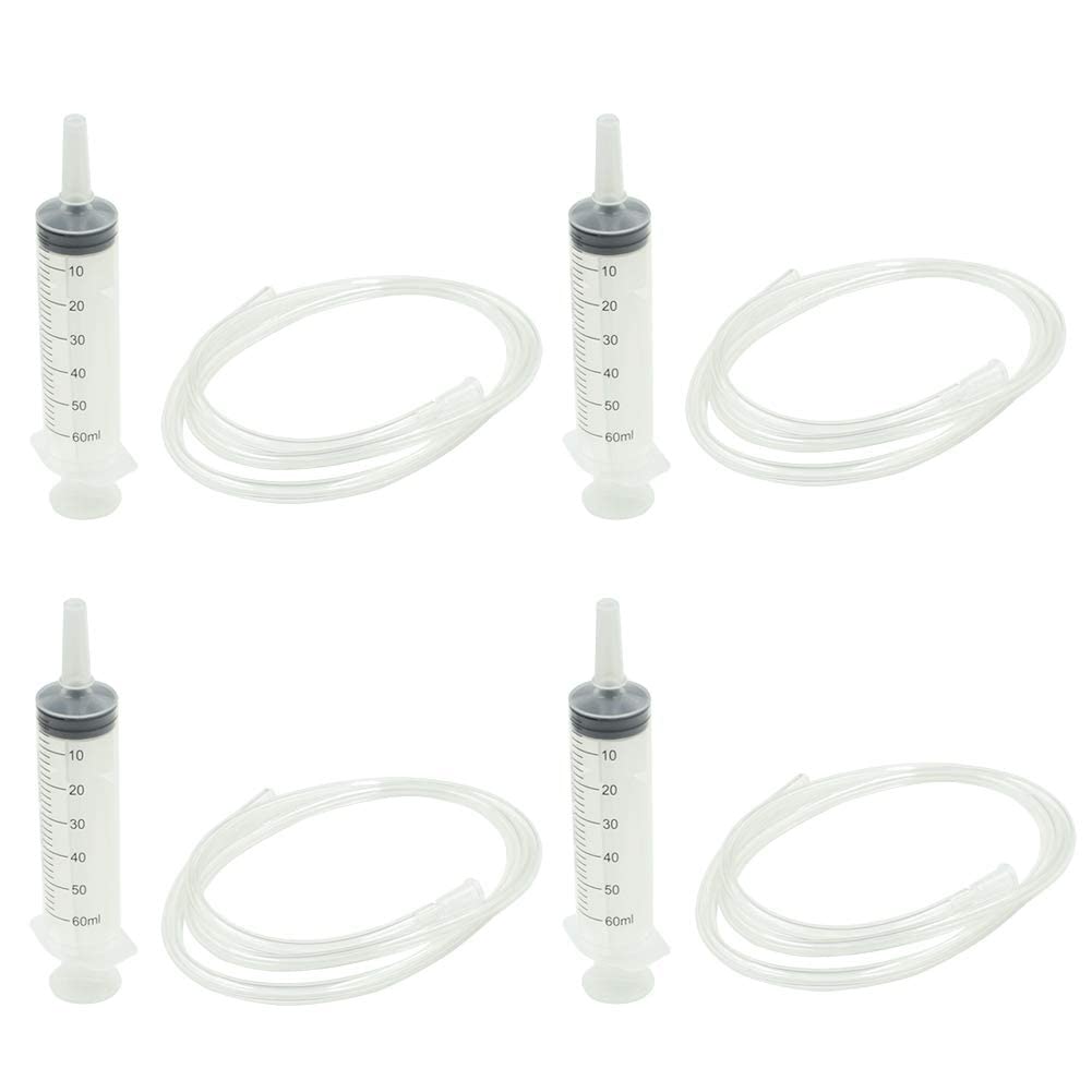 Bisbai 4 Pcs 60ml Lab Sample Injection Syringes with 39.4 Inch Tube, Plastic Garden Syringe for Scientific Labs, Watering, Refilling