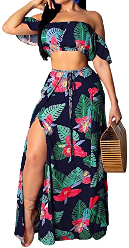 Image of Sexy Two Piece Sets for Women Vacation Elegant Sleeveless Top Long Split Maxi Dress Beach Swimwear