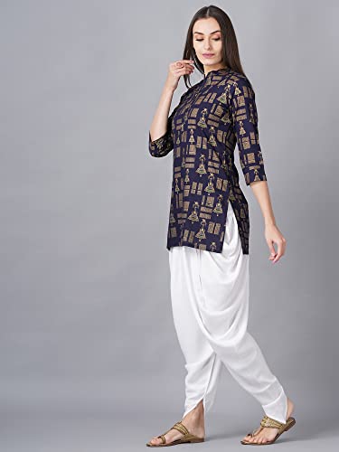 Image of Women Rayon Straight Golden Foil Printed Kurta with Palazzo || Kurti with Palazzo Set for Casual Party & Festival Wear in Round Neck with 3 /4 Sleeve for Girls