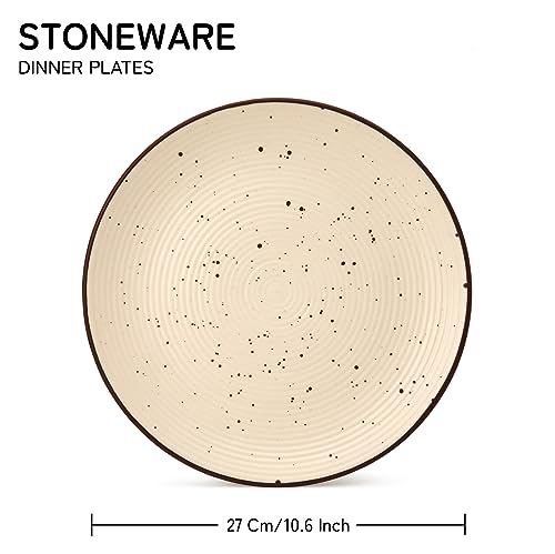 Image of Handcrafted Stoneware Ceramic Dinner Plates, 4 Pieces Serving for 4, Microwave and Dishwasher Safe, Bone-ash Free, Full Plate Set Crockery for Dining and Gifting, Beige