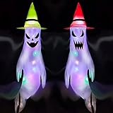 VIPNAJI Manga de Viento Fantasmas con Luces LED Bandera Fantasma 2 Piezas Colgante Fantasma al Aire Libre de Halloween Decoración Colgante de Halloween, Colgante de Fantasma Exterior 47 Pulgadas