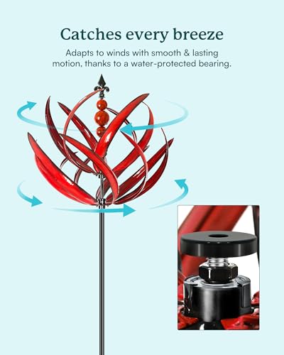 Cyan Oasis Yard Garden Wind Spinners - 91\" Height Extra Large Wind Spinners Outdoor Metal, Kinetic Wind Sculptures for Lawn Patio Garden Decor (Burgundy Lotus)