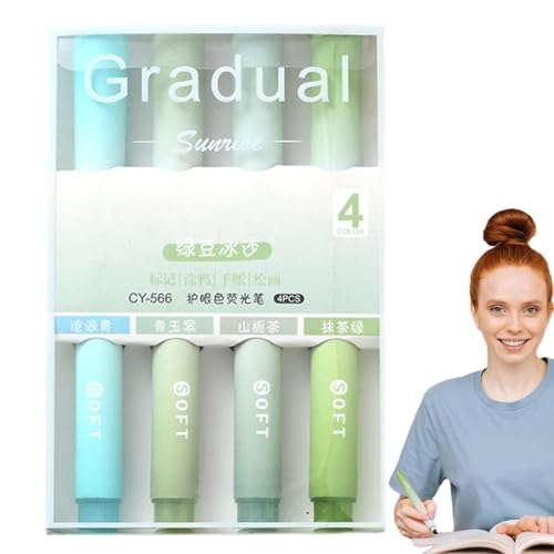 Generisch Subrayador pastel, 4 rotuladores fluorescentes de colores para notas, suave con punta de cincel suave y diferentes colores, sin sangrado, secado rápido, material de oficina escolar