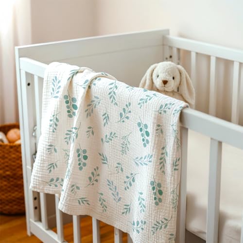 Image of Baby Blankets for Boys Girls, Soft Nursery Minky Blankets with Muslin and Dotted Fleece Back 30x40 inches, Receiving Bed Quilt for Newborn, Infants, Toddlers (Leaf)