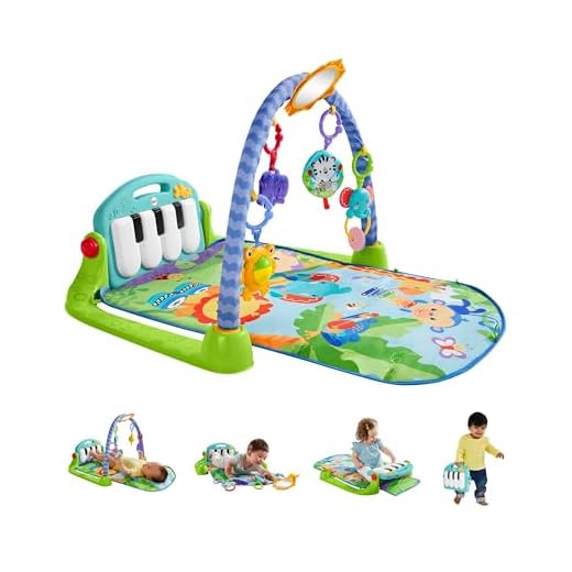 Fisher-Price Alfombra gimnasio para bebés con piano con sonidos y accesorios, motivo de animales, juguete para bebés (Mattel HBB73)