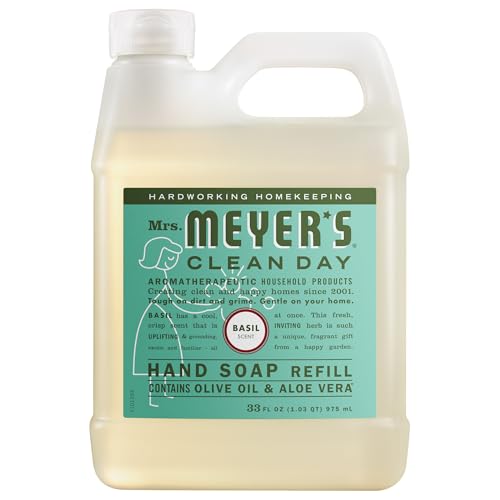 MRS. MEYER'S CLEAN DAY Hand Soap Refill, Made with Essential Oils, Basil, 33 fl. oz