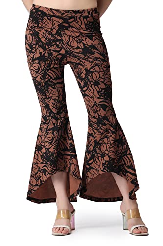 Casual Estampado De Mármol Flare Fit Marrón Chocolate Sólido Highrise Mujeres Pantalones, Marrón chocolate, 36