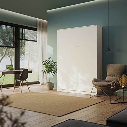 BB Loisir Armoire Lit escamotable 140x200cm Blanc Vertical Lit Rabattable Lit Mural C*Adore