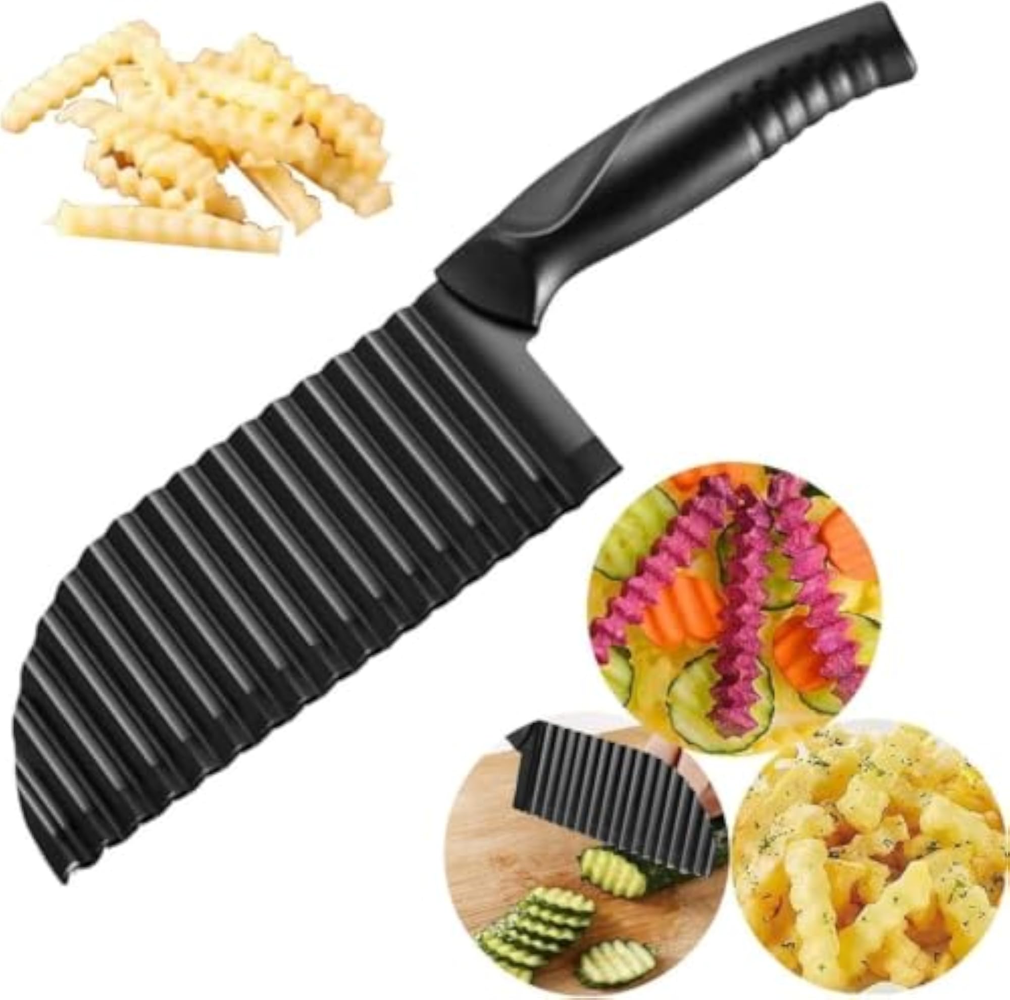 Crinkle Slicer Knife Stainless Steel Black Serrated