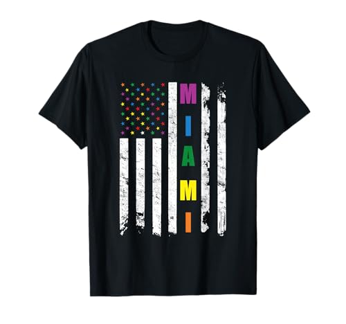 Miami Florida LGBTQ Gay Pride Month American Flag Rainbow T-Shirt