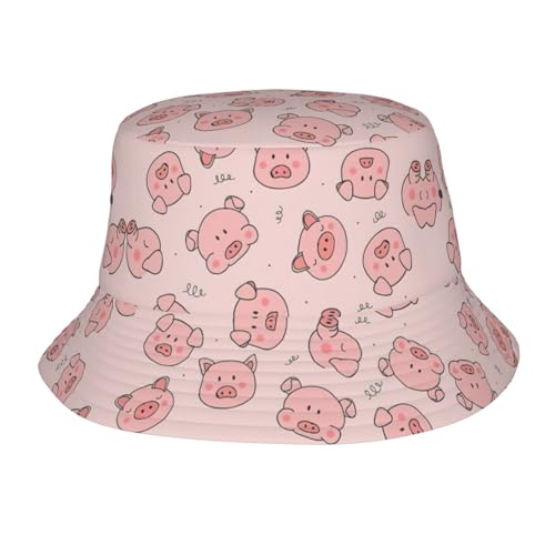 KAPPTYY Chapeau bob d'été respirant avec imprimé cochon mignon, chapeau de soleil pour la plage, le golf, les vacances en plein air pour unisexe, Noir , Taille unique