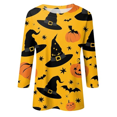 Halloween Shirts for Women 3/4 Sleeve Plus Size Crewneck Loose Fit Cute T Shirt Halloween Costumes for Women 2025