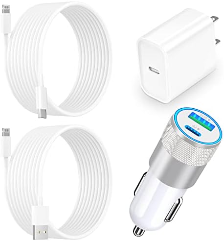[Apple MFi Certified] iPhone Car Charger Fast Charging, KYOHAYA 48W Dual Port Type-C PD&QC 3.0 Car Charger with 2Pack Lightning Cable + 20W USB-C Power Adapter for iPhone 14 13 12 11 Pro/XS/XR/SE/iPad