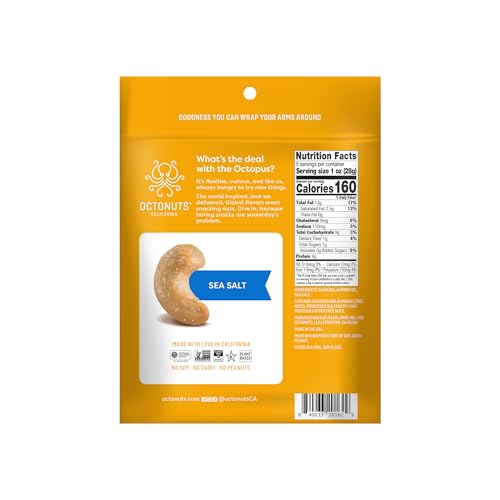 Image of Octonuts Dry Roasted Cashews with Sea Salt - 5oz - Simple Plant-Based Protein Snack - Healthy Snacks for Adults & Kids - Only 3 Whole Ingredients, Keto Friendly, Vegan, Non-GMO Verified