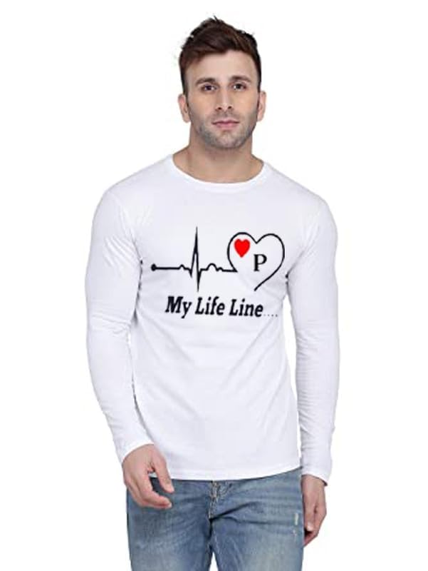 Toxic Smile Men's Printed Full Sleeve Stylish Casual T-Shirt | My Life Line heartbit Letter Printed Tshirt